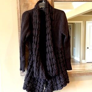 Chunky Knit Crochet Sweater Eggplant Deep Purple Cardigan Cozy Womens M Wool